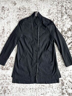 Rare Annette Görtz Linen-blend Single-Breasted Black Contrast Coat Jacket